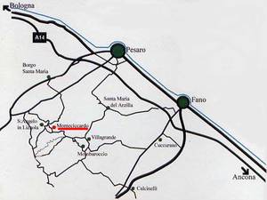 cartina contenente le indicazioni per raggiungere Monteciccardo